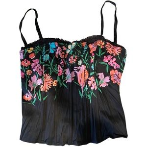 Floral Flower Corset Y2k Vintage Whimsical Fairy Goth Tank Top Zipper Back Black